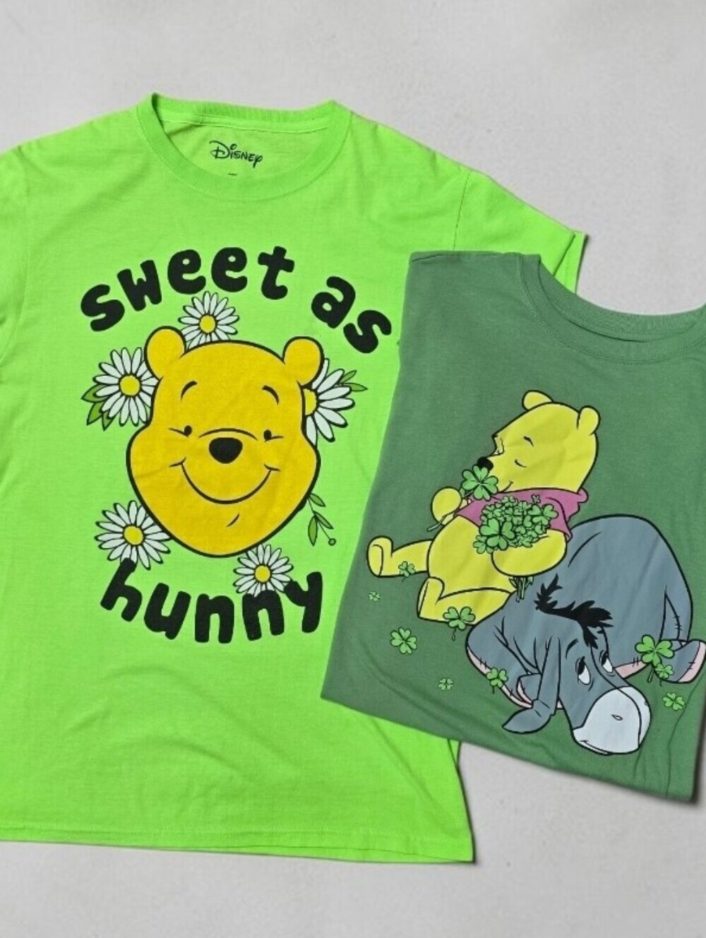 Disney Winnie The Pooh Crew Neck T-Shirt Bundle St.Patricks Day Olive & Neon